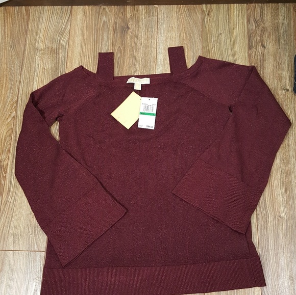 Michael Kors Cold Shoulder Merlot Top Sweater New - Picture 3 of 7